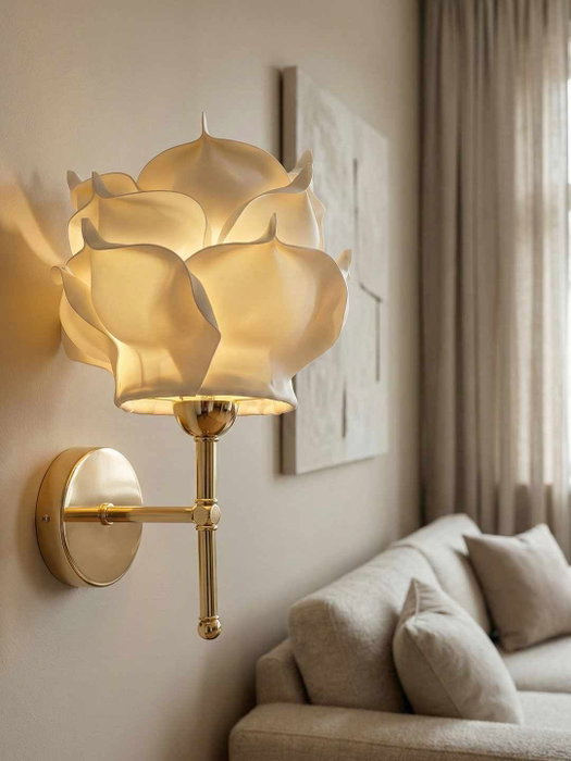 Opviq Lámpara de pared Eva Crema y Dorado Brillante